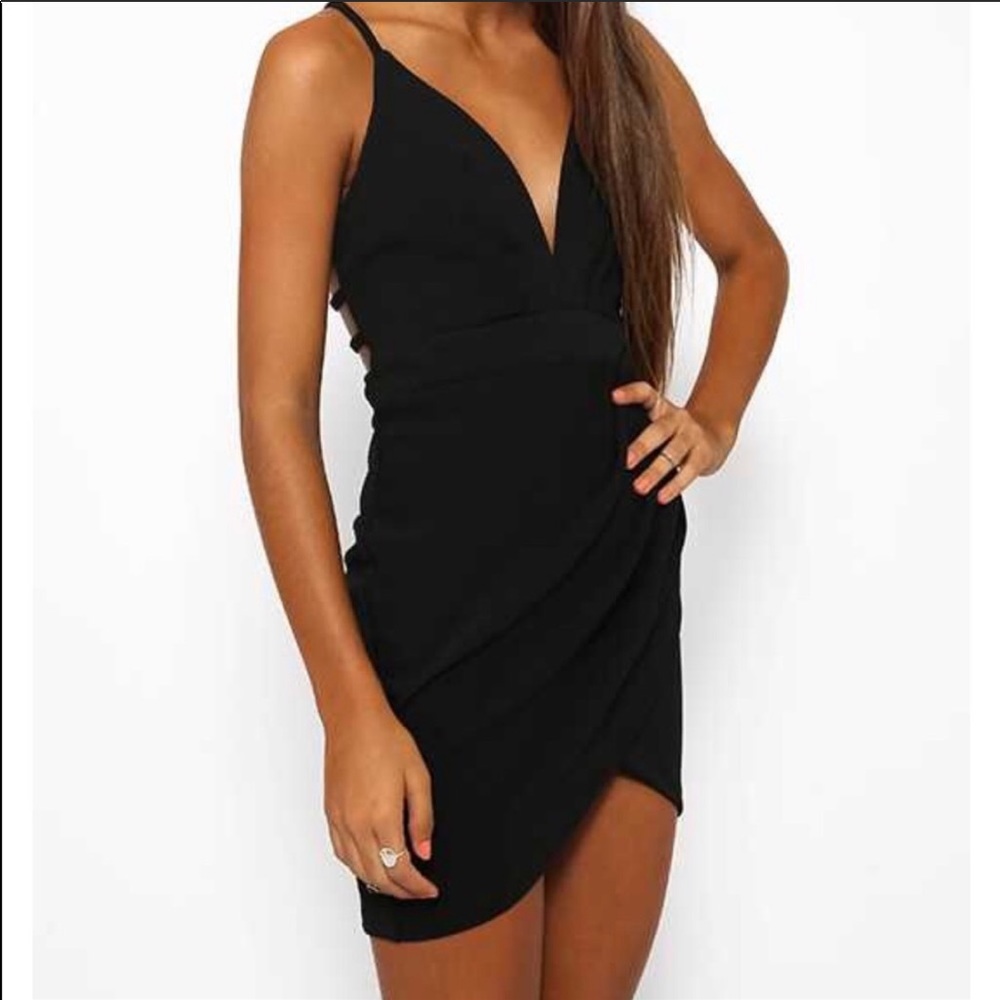 Peppermayo Black Tulip Plunge Dress Cage Side